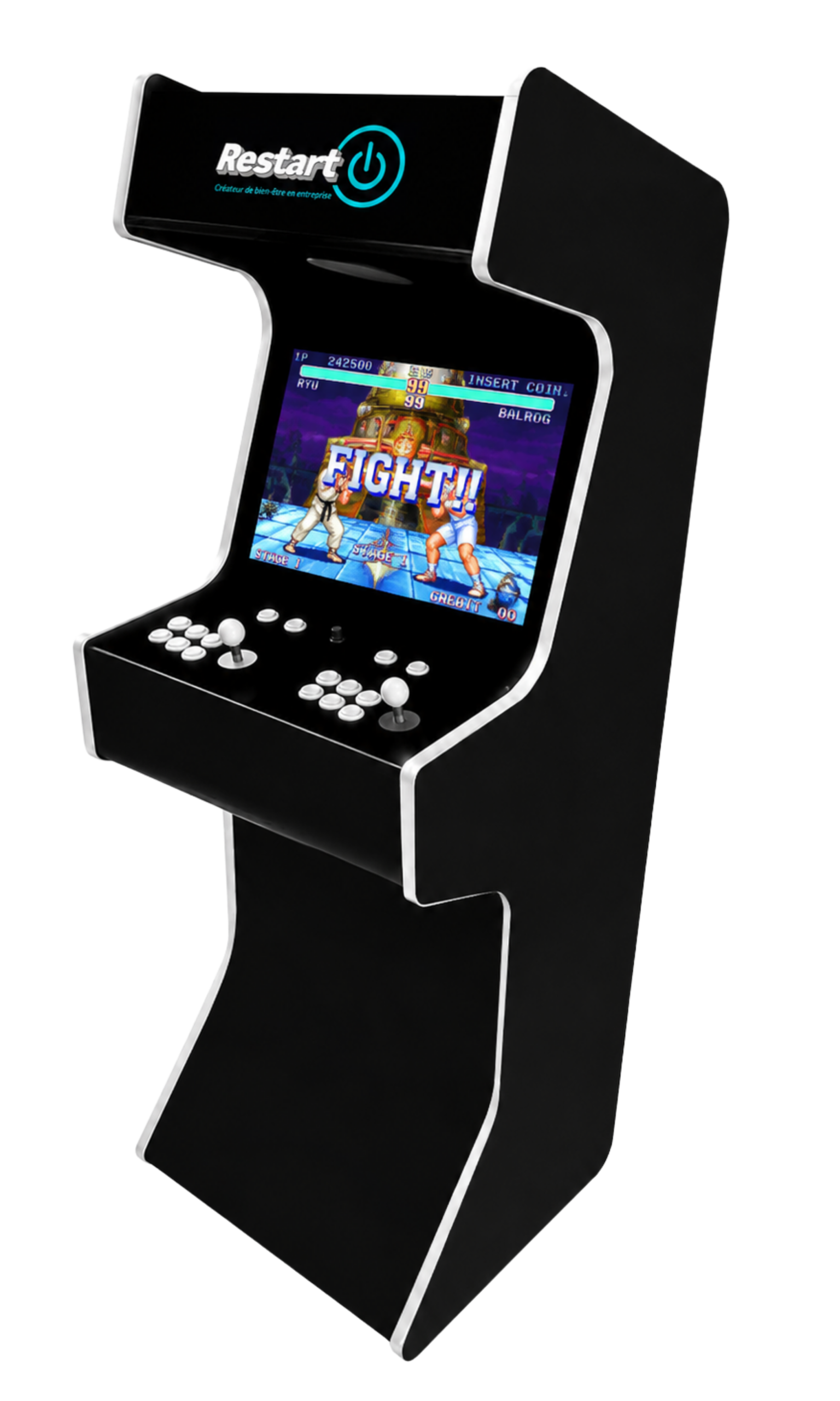 Borne d’arcade R-LEVEL noire avec écran et commandes pour deux joueurs