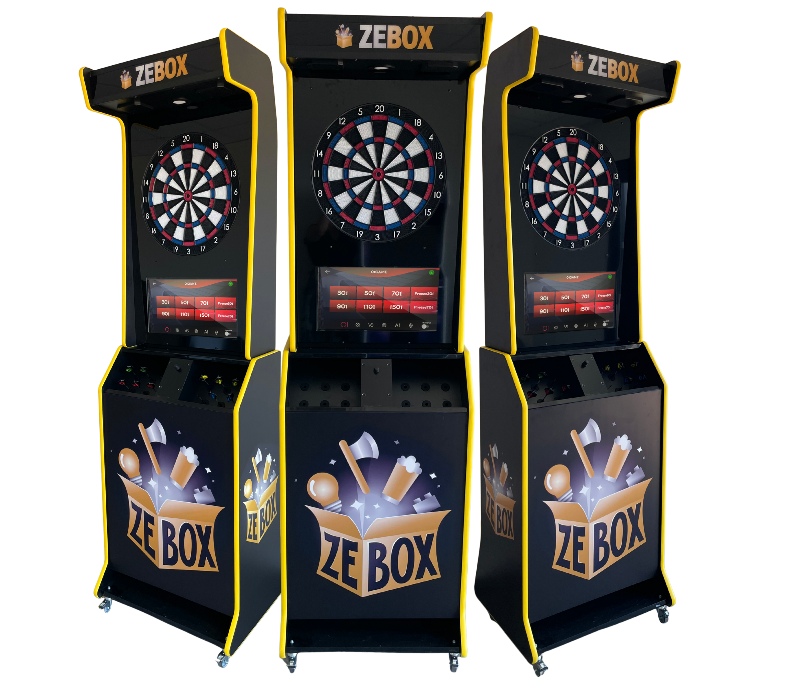 Fléchettes interactive personnalisée noire et jaune ZEBOX pour un espace de loisirs