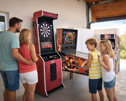 Flipper numérique installé dans un espace de loisirs pour animer un bar ou un commerce